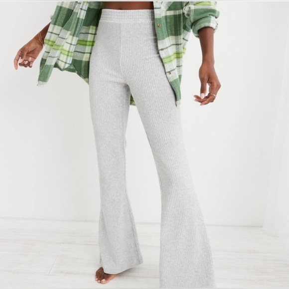 Aerie Women's Grey Ribbed Velour High Waist Skinny Flare Pants - XL - Picture 1 of 10